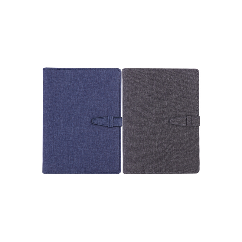 得力(deli)25K100张时尚活页扣带皮面本 商务办公插袋记事本日记本笔记本子 1本蓝灰随机3309